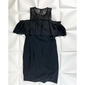 Trina Turk Sz 4 Black Cold Shoulder Crochet Lace Shift Sheath Dress